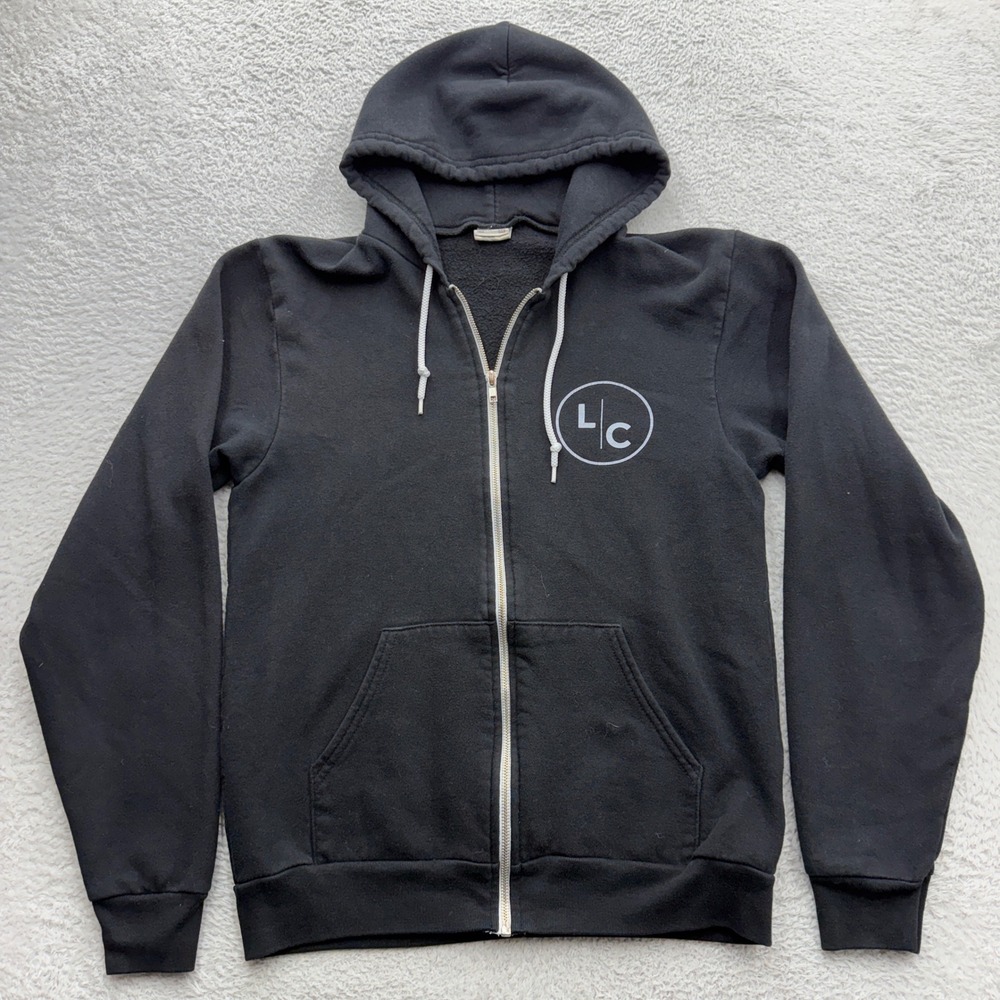 Los Angeles Apparel F-Series Black Zip Up Hoodie LC Logo Graphic Mens Medium